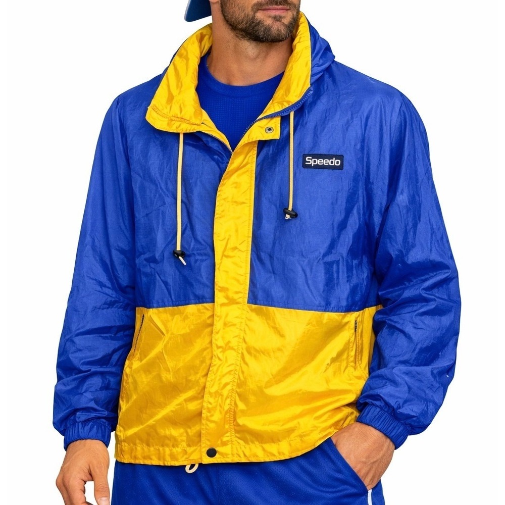 Vintage Men's Windbreaker Jacket Blue Yellow Full Zip